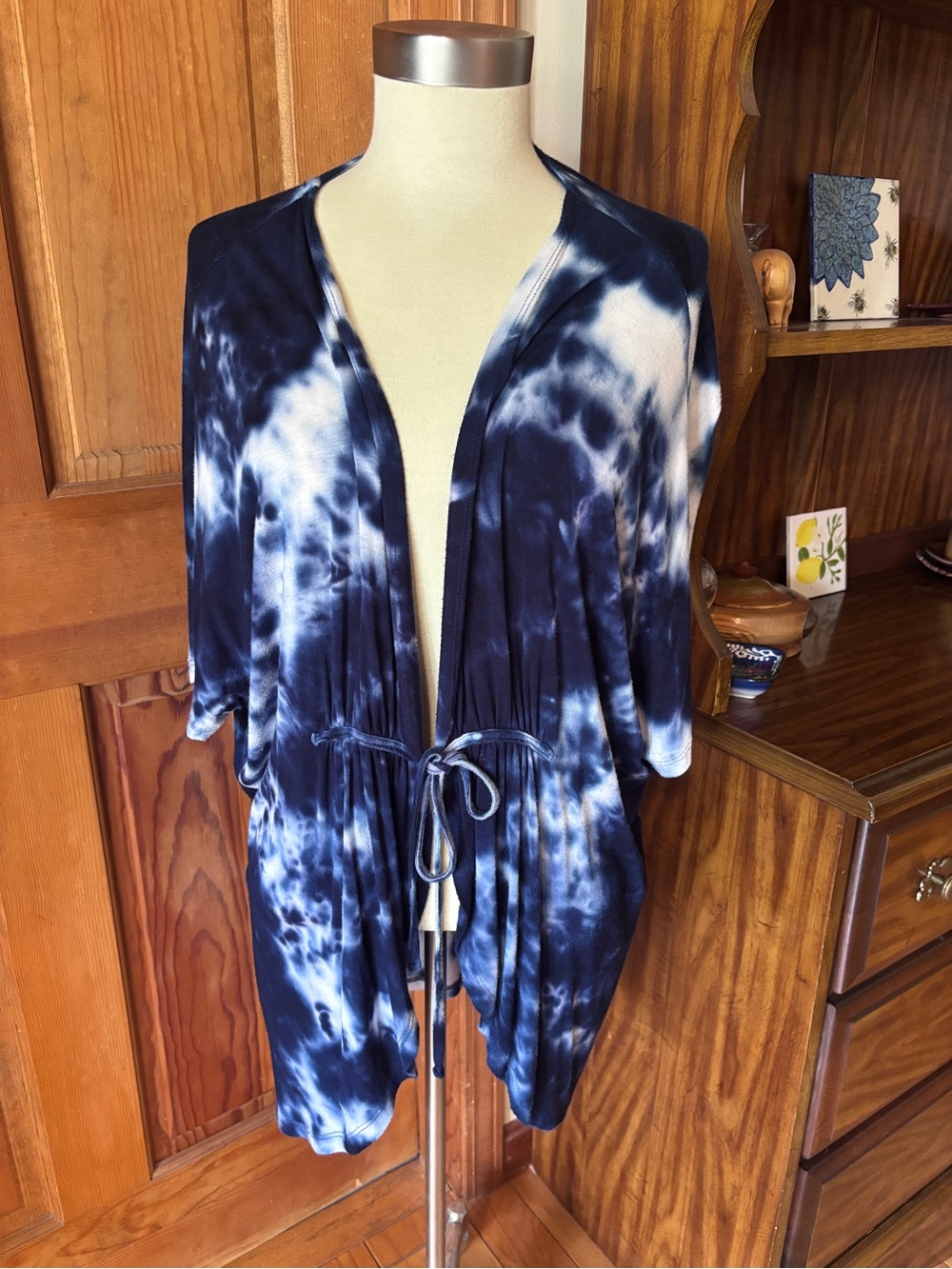 Maurice’s Navy and White Tie-Dye Kimono Cardigan M